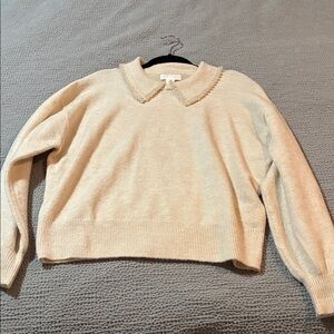 H&M Cream Sweater with Pearl Collar